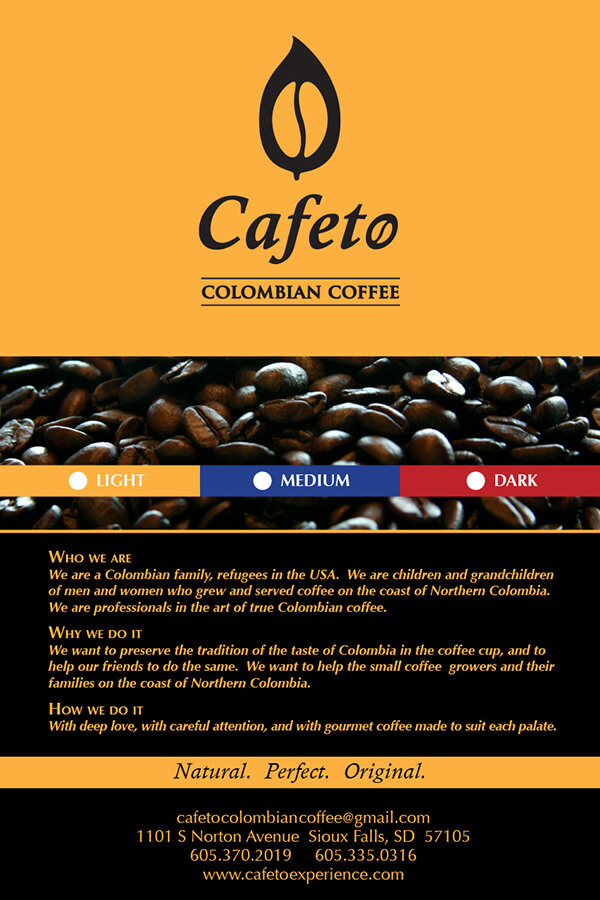 Cafeto Colombian Coffee, 1# bag label 