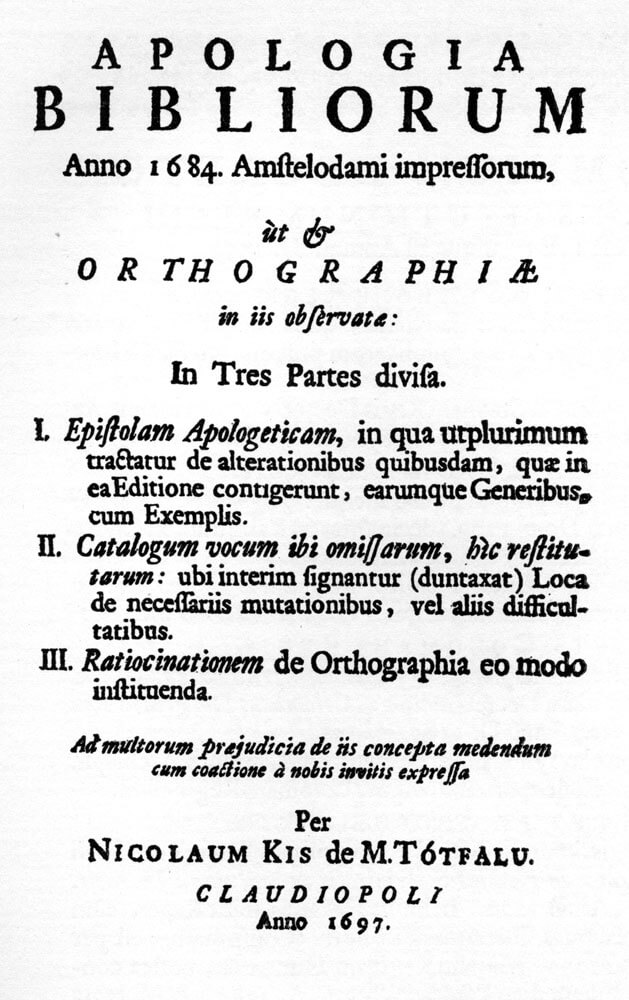 Apologia Bibliorum, Kis, 1697