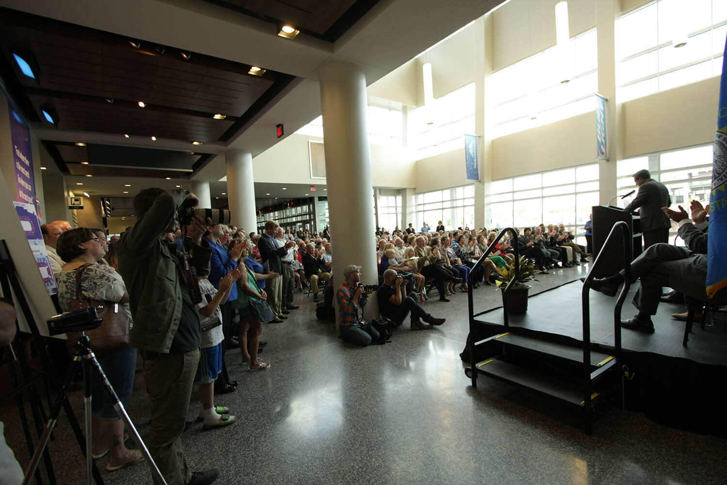 Denny Sanford Premier Center ribbon cutting–speaking to audience