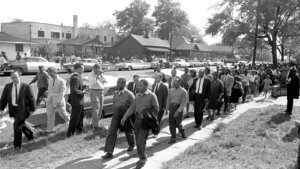 Dr. Martin Luther King, Jr leading the march Birmingham, Alabama in April of 1963